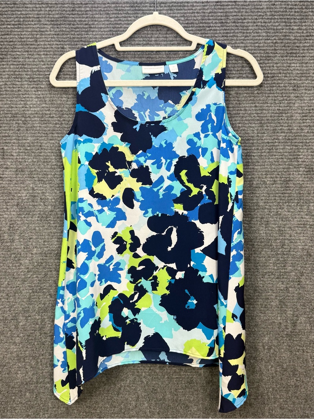 New York & Co Sleeveless Floral Print Tank Top XS Blue Green Black White